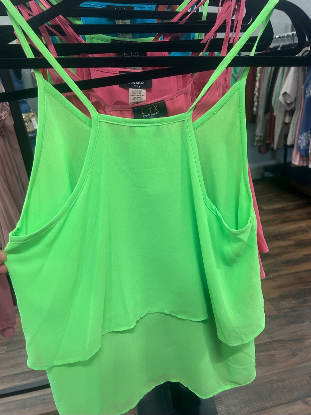 Green Double-Layer Spaghetti Strap Tank Top